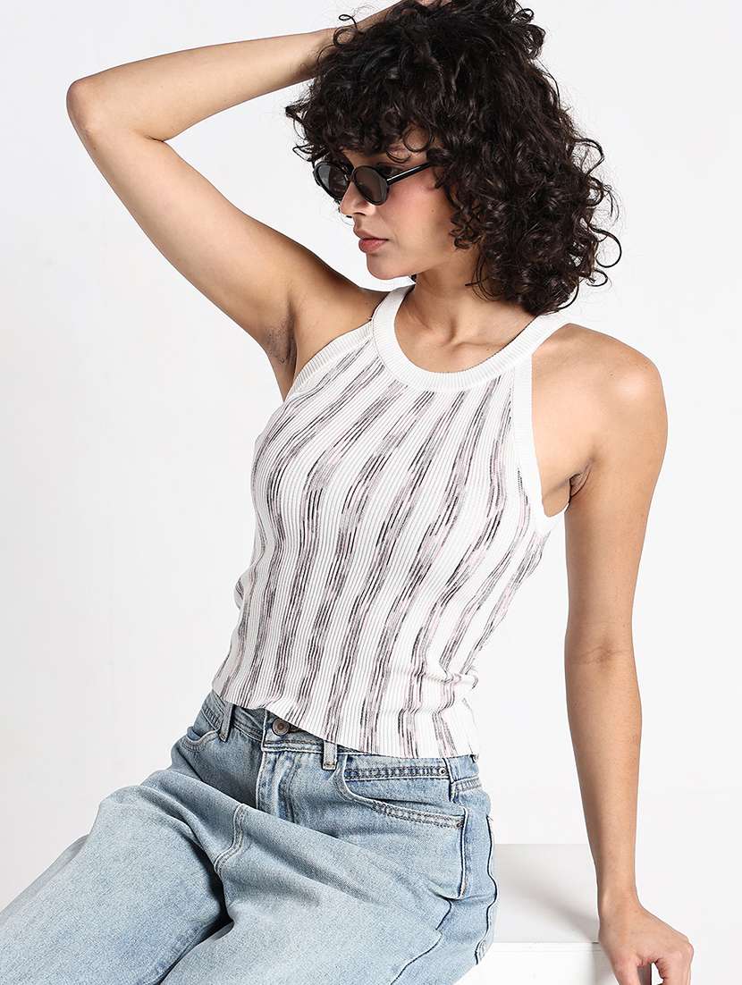 women striped halter neck sleeveless tank top - 22086355 -  Zoom Image - 0