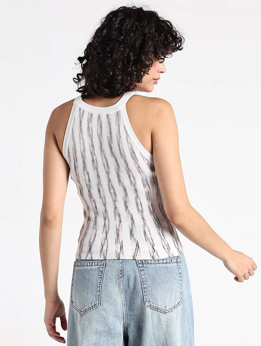 women striped halter neck sleeveless tank top - 22086355 - Standard Image - 3