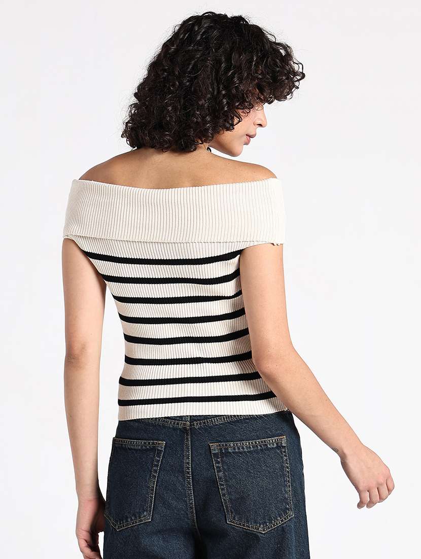 women striped off shoulder regular top  - 22086357 -  Standard Image - 3