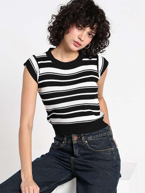 women striped cap sleeve crop top - 22086360 - Standard Image - 0