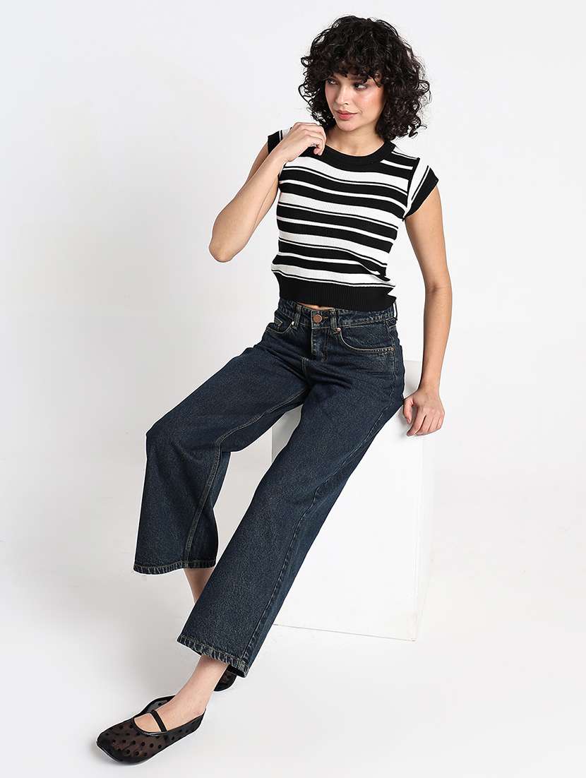 women striped cap sleeve crop top - 22086360 - Standard Image - 5