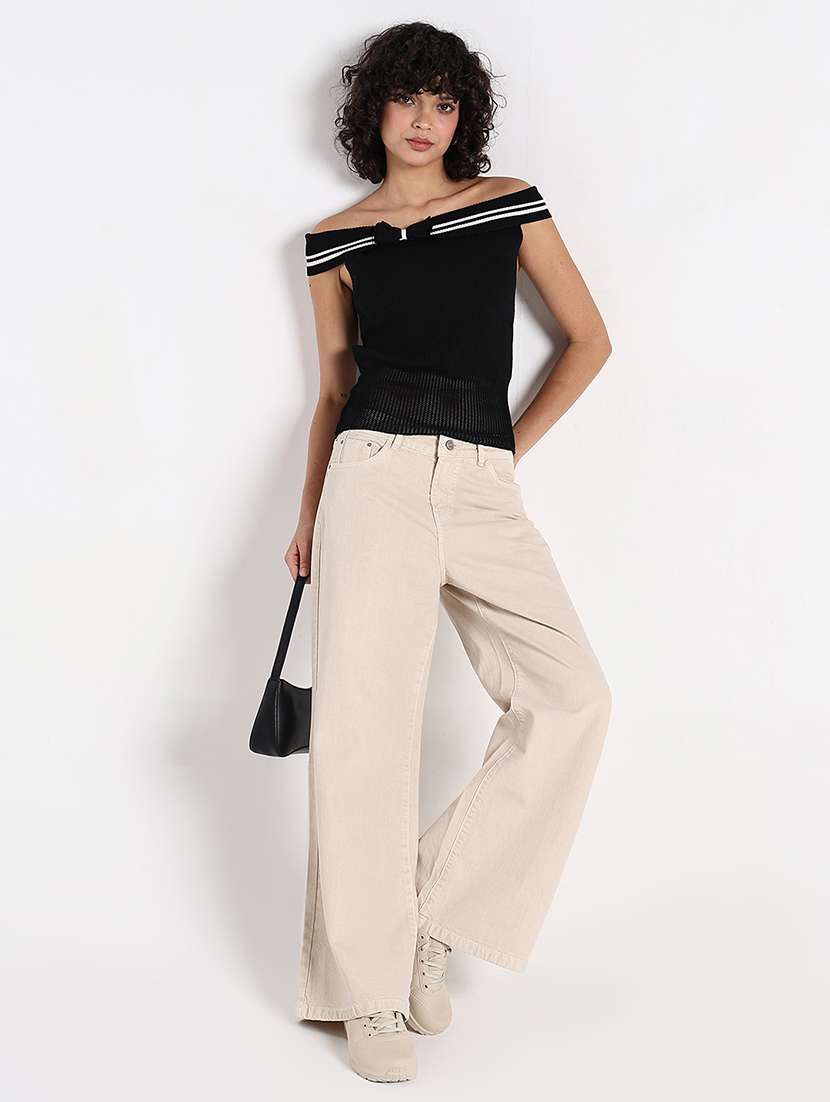 women black solid off shoulder regular top - 22086362 -  Standard Image - 5