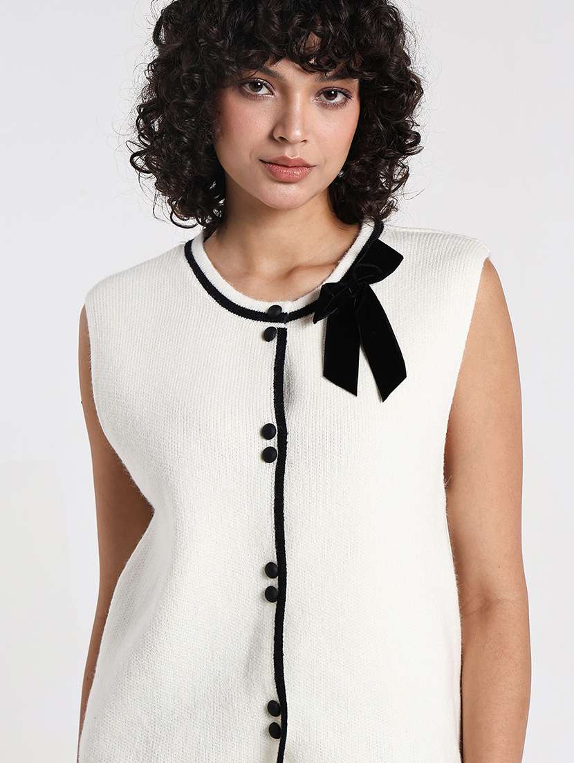 womne off white solid sleeveless regular top - 22086363 - Standard Image - 3