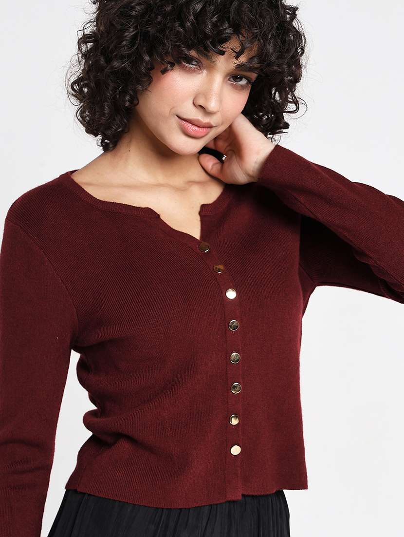 women maroon solid long sleeve regular top - 22086365 -  Standard Image - 5