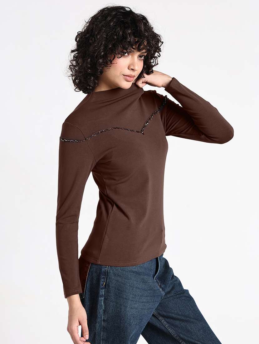 women brown solid long sleeev regular top - 22086367 -  Standard Image - 3