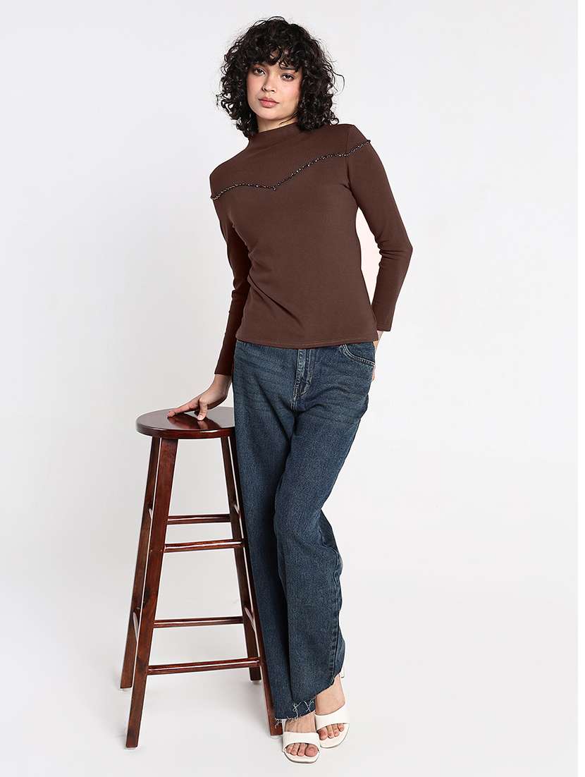 women brown solid long sleeev regular top - 22086367 -  Standard Image - 5