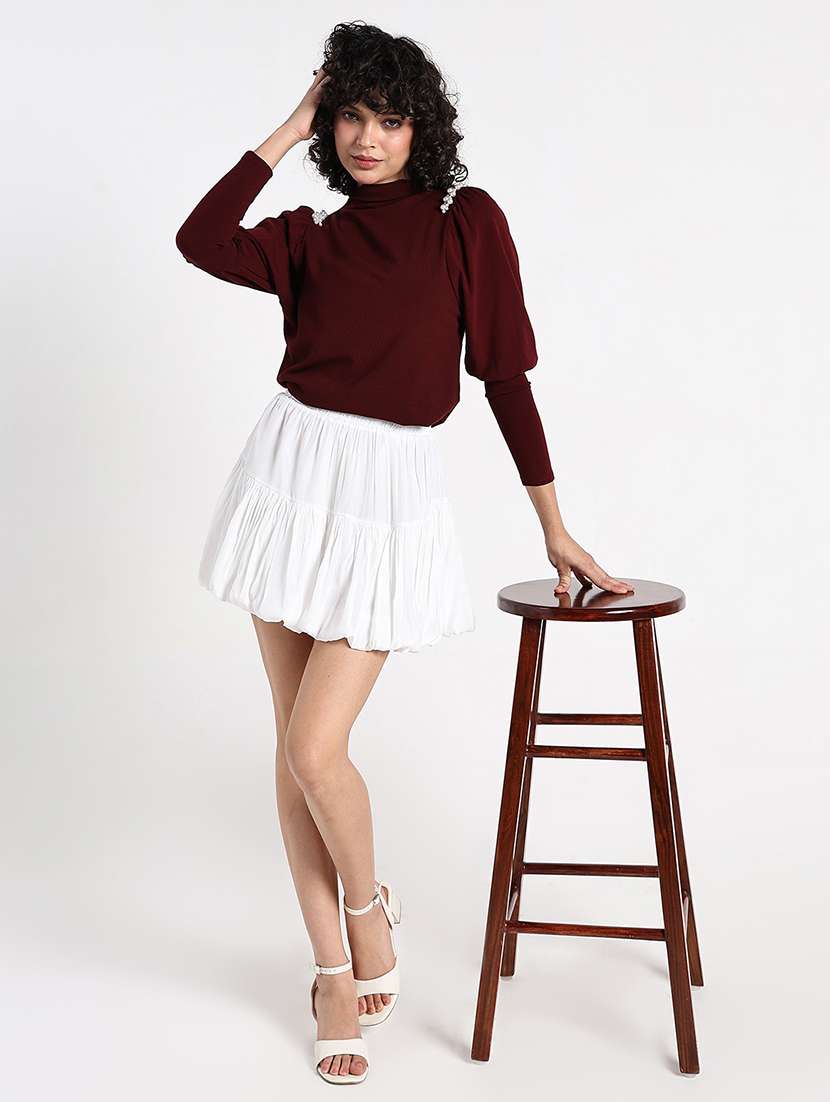 women maroon solid long sleeve crop top - 22086370 -  Standard Image - 5