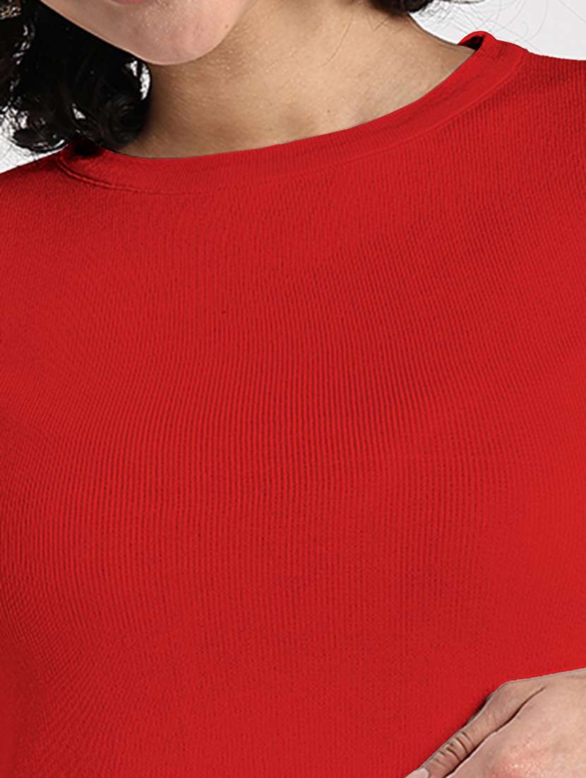 women red solid short sleeve crop top - 22086375 - Standard Image - 5