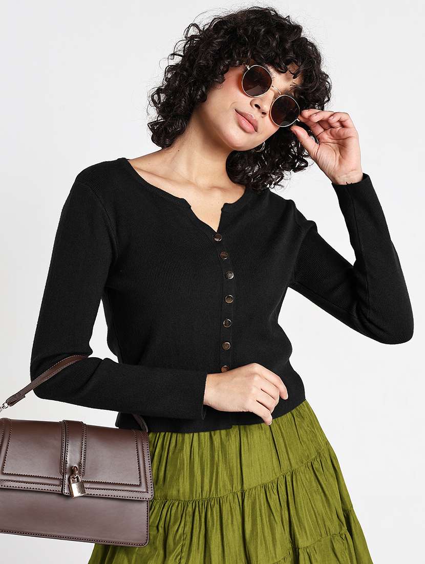 women black solid long sleeve regular top - 22086376 -  Zoom Image - 0