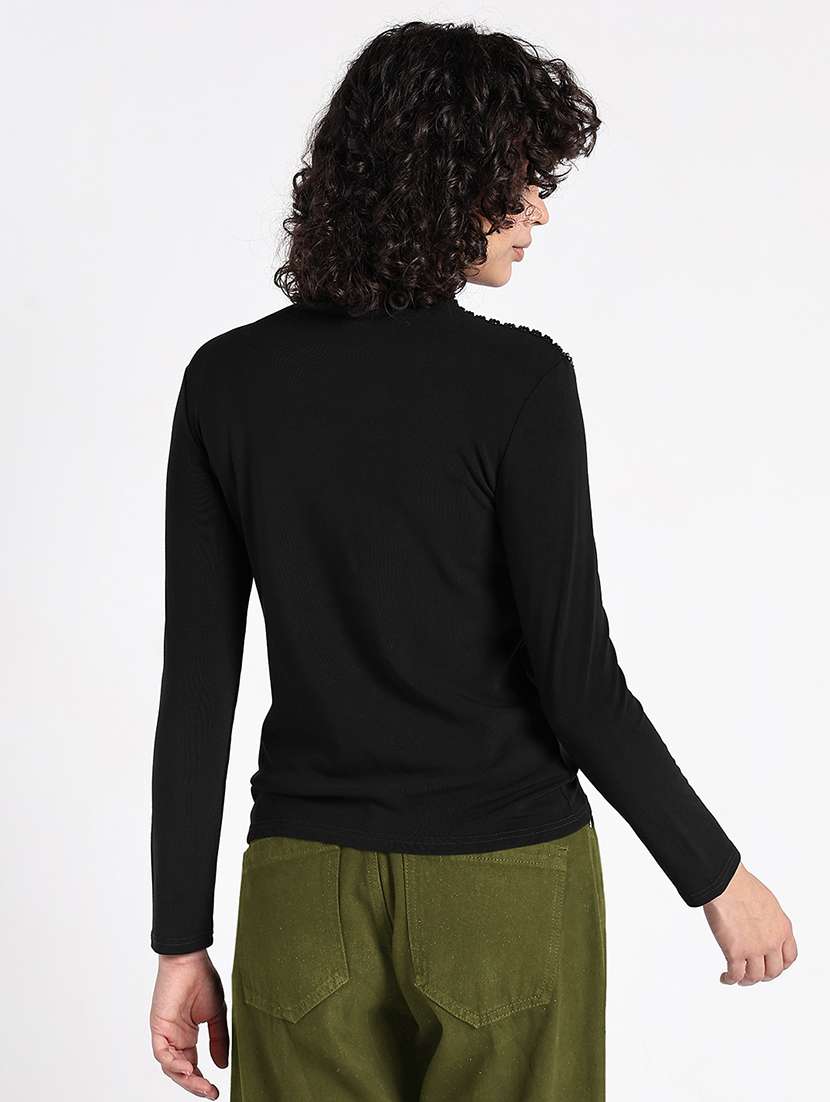 women black solid mock neck long sleeve top - 22086378 - Standard Image - 3