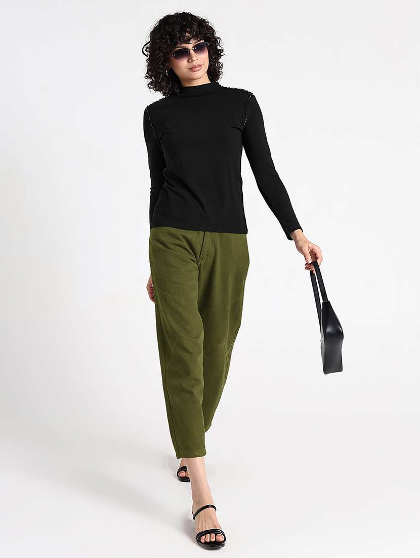 women black solid mock neck long sleeve top - 22086378 - Standard Image - 5