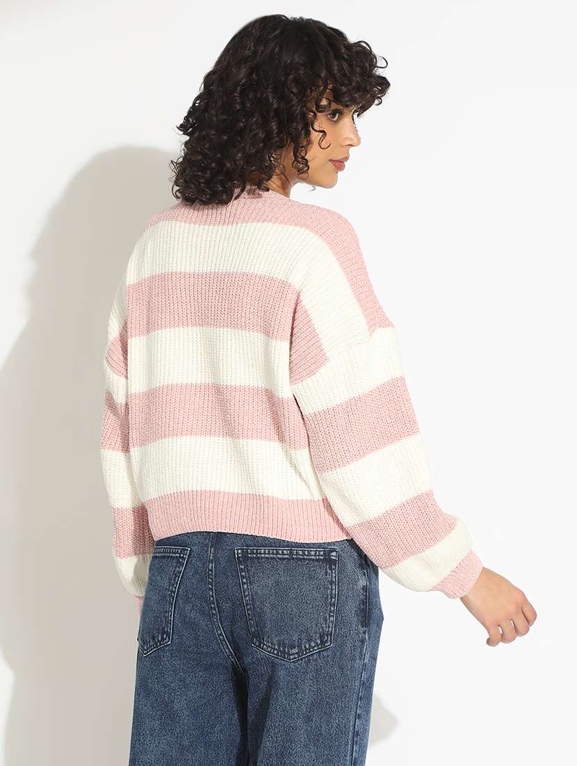 women striped long sleeve crop pullover - 22086381 - Standard Image - 3
