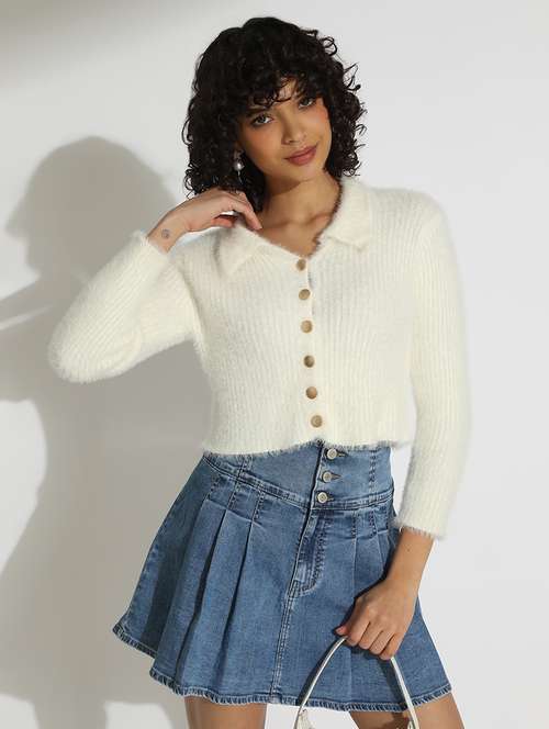 women solid long sleeve cropped cardigan - 22086383 - Standard Image - 0