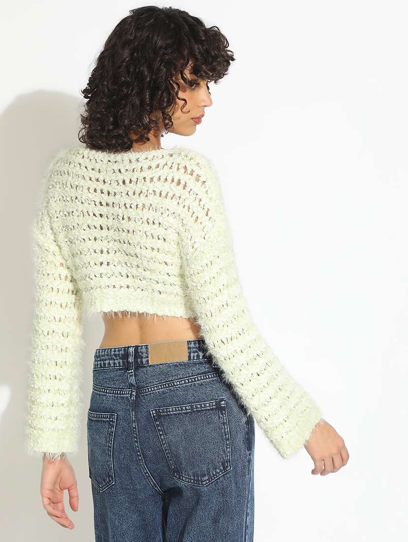 women cream solid bell sleeve crop top - 22086386 - Standard Image - 3