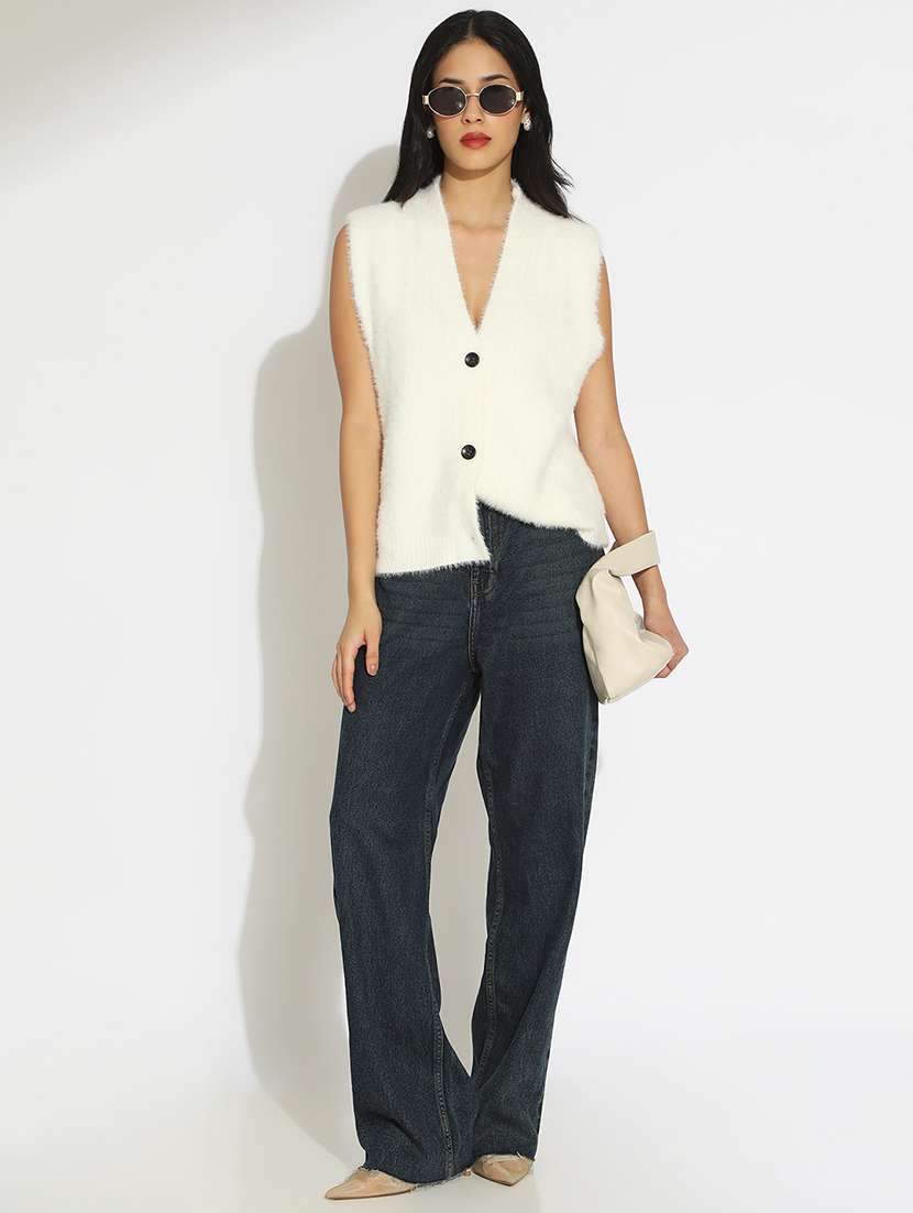 women white solid sleeveless cardigan - 22086389 -  Standard Image - 5