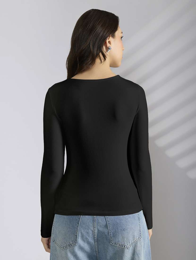 women solid asymmetric neck long sleeve top - 22086396 - Standard Image - 3