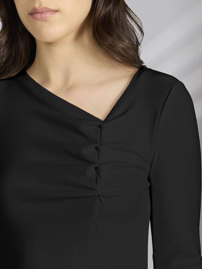 women solid asymmetric neck long sleeve top - 22086396 - Standard Image - 5