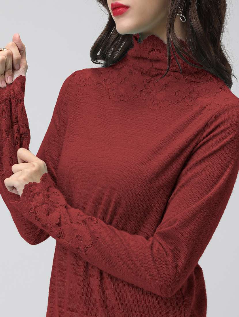 women solid high neck long sleeve top - 22086399 -  Standard Image - 5