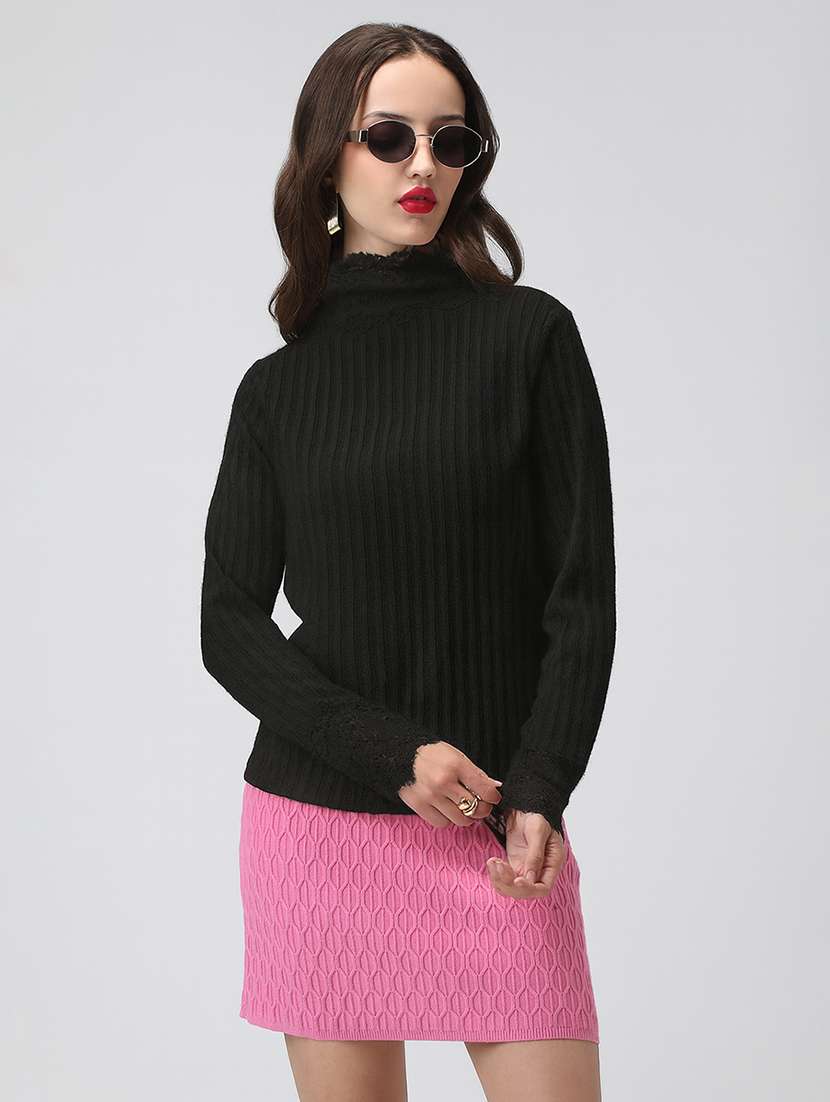 women black solid long sleeve pullover - 22086400 -  Zoom Image - 0