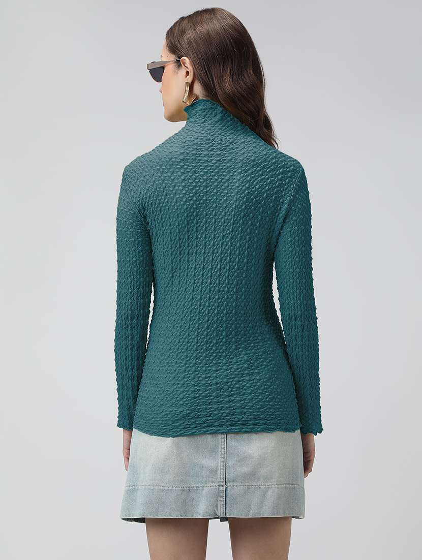 women self designed mock neck long sleeve top - 22086404 -  Standard Image - 3