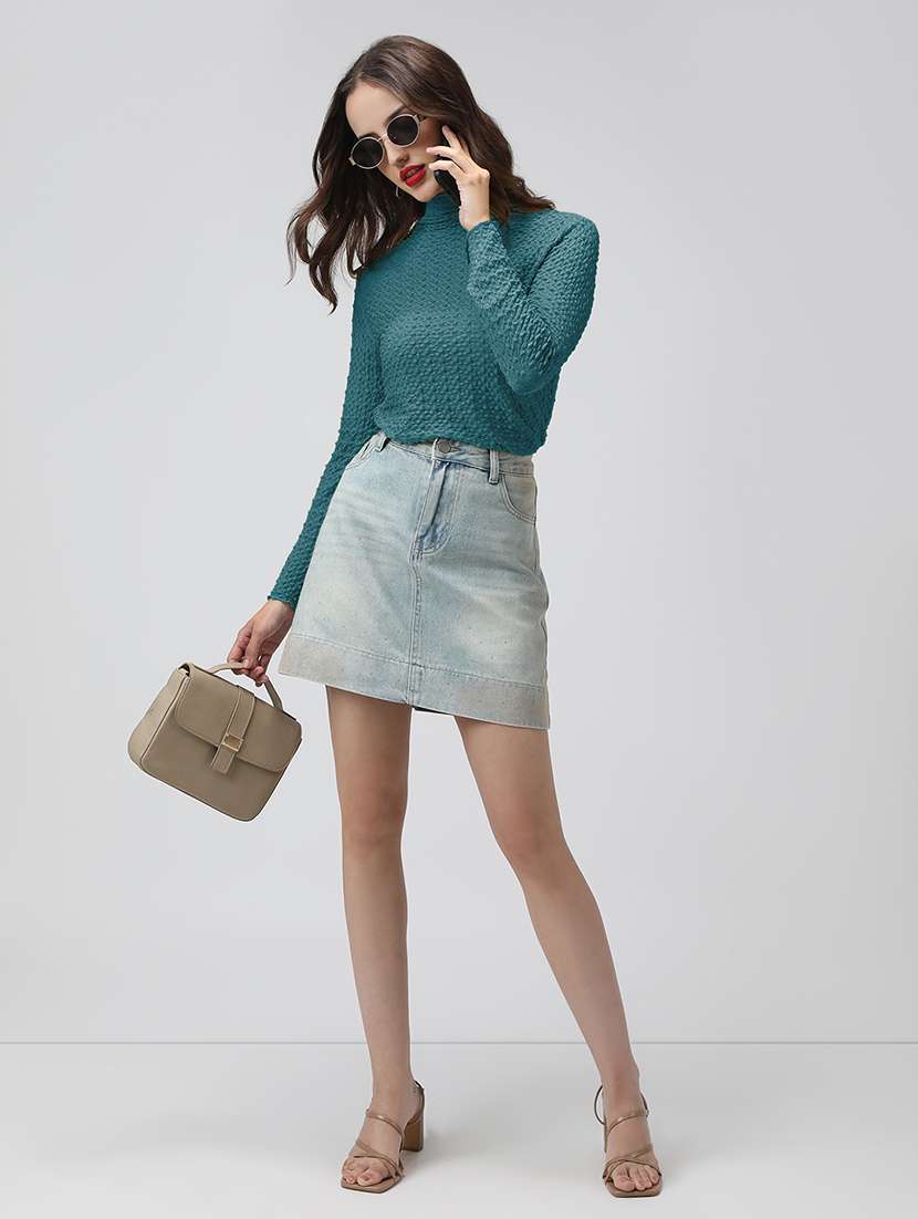 women self designed mock neck long sleeve top - 22086404 -  Standard Image - 5