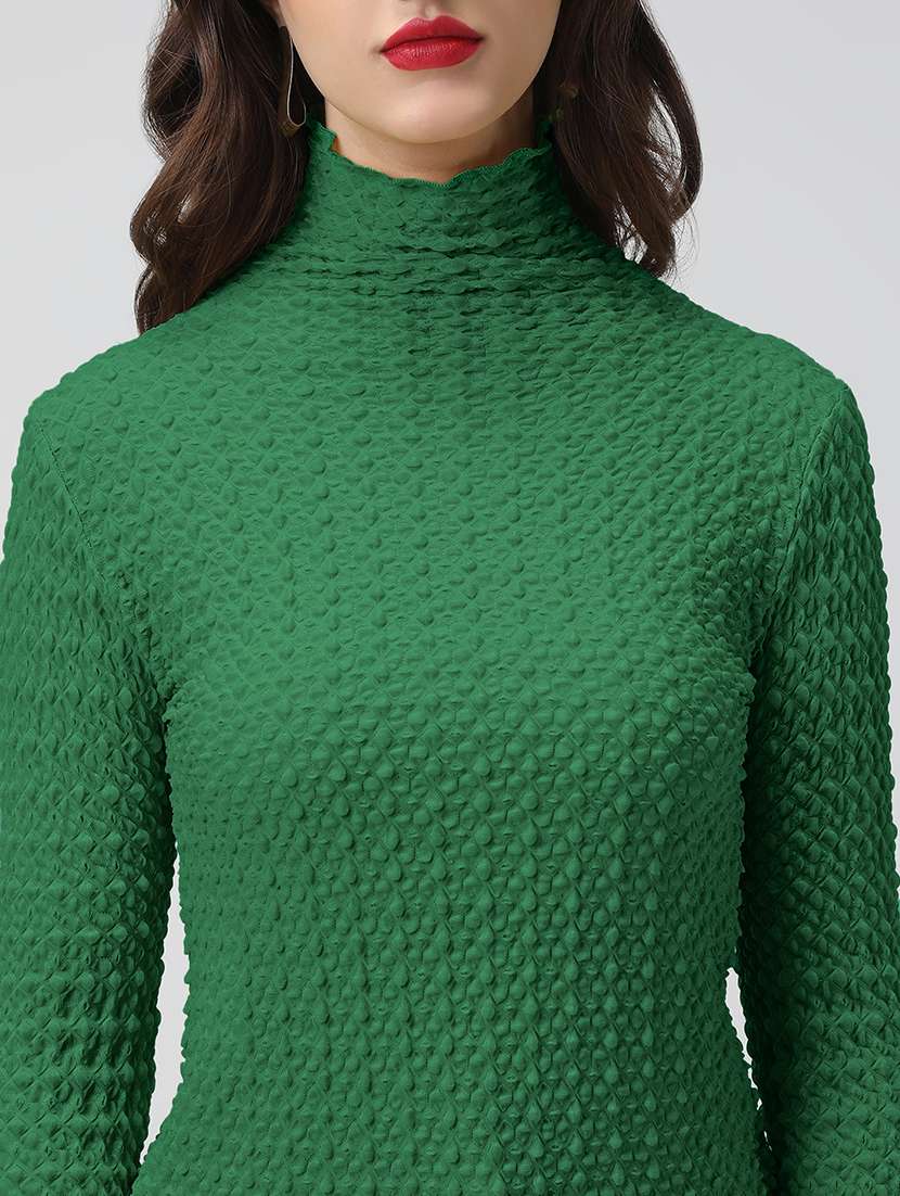 women green self designed mock neck long sleeve top - 22086405 - Standard Image - 5