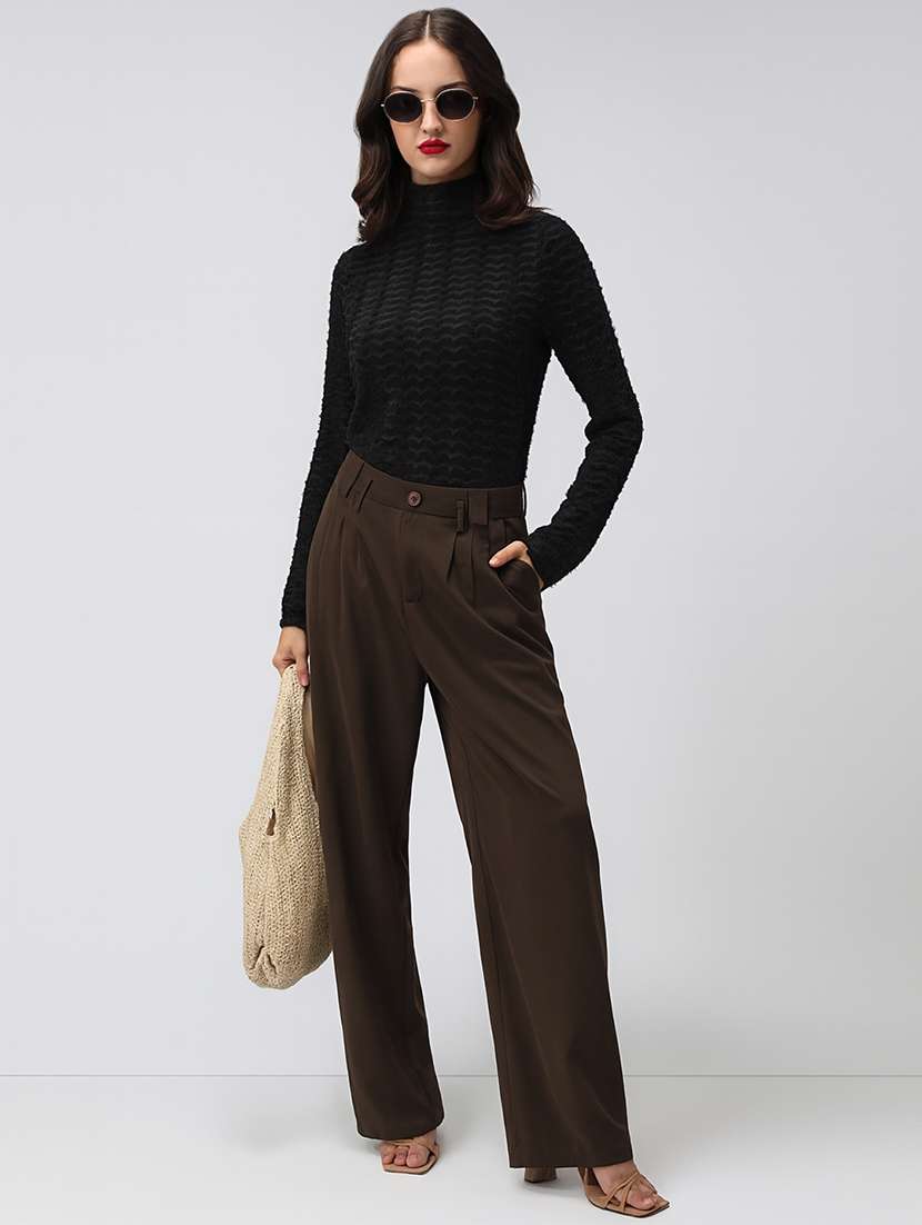 women black self designed mock neck long sleeve top - 22086406 -  Standard Image - 5