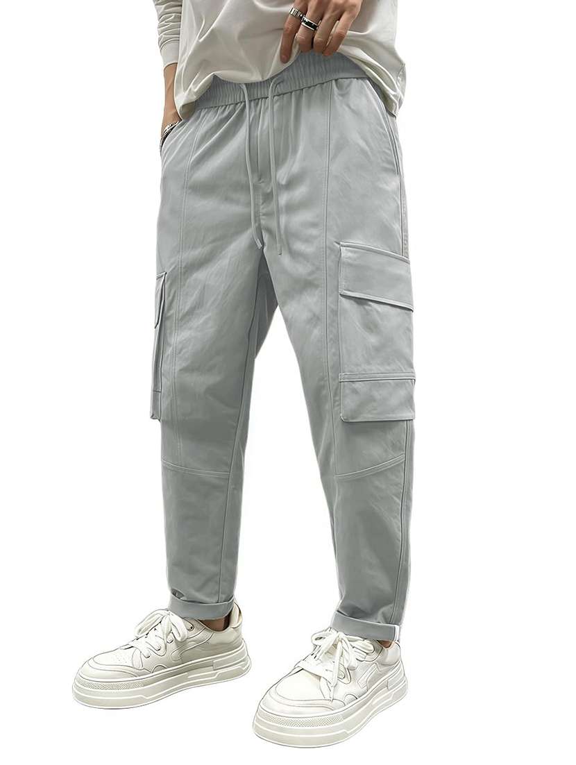 men solid mid rise regular fit cargo