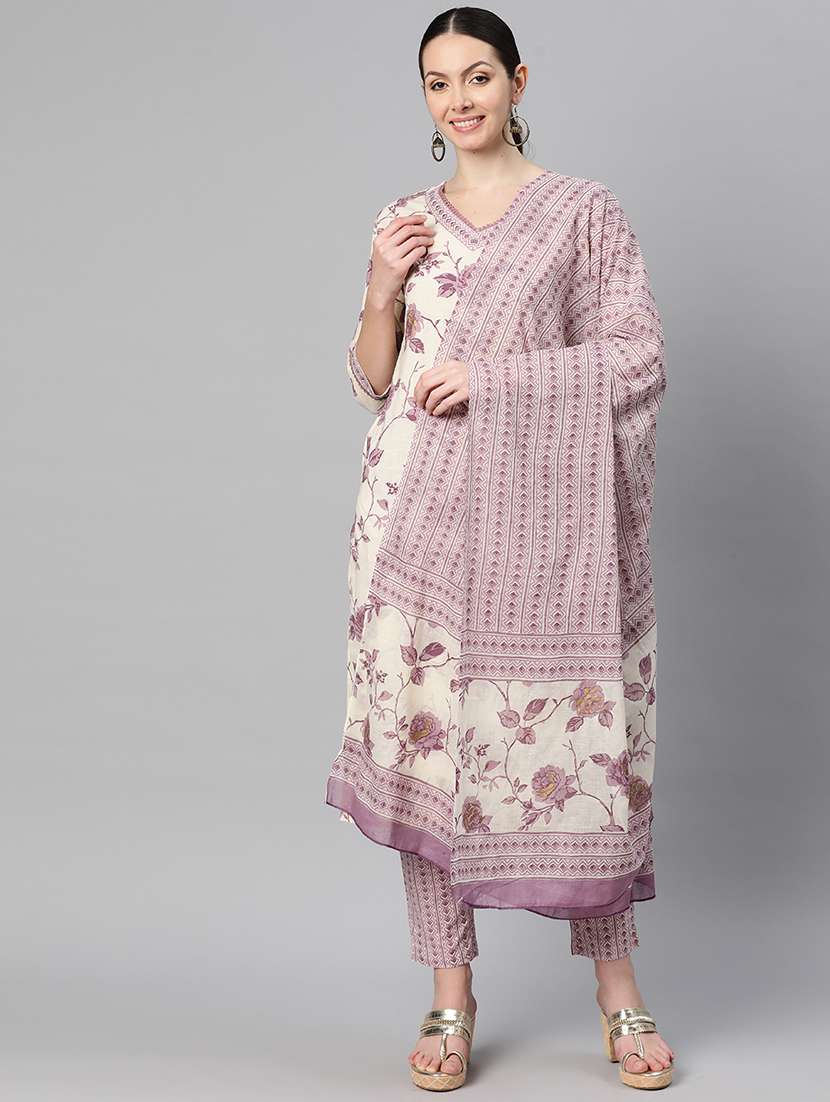 women floral three quarter sleeve kurta pant with dupatta set