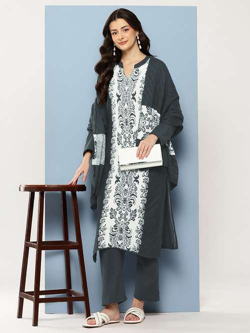 women self design long sleeve kurta pant with dupatta set - 22086506 -  Standard Image - 0