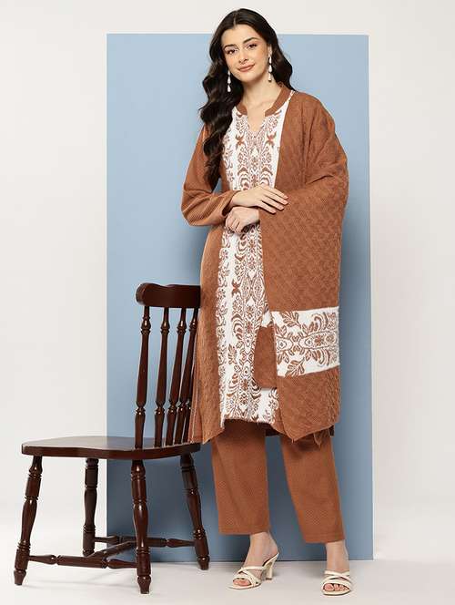women self design long sleeve kurta pant with dupatta set - 22086509 - Standard Image - 0