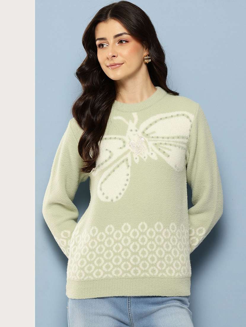 green wool pullover