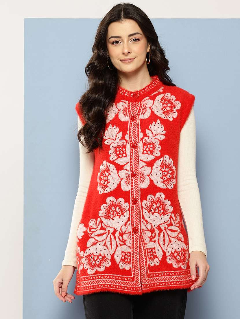 women self designed sleeveless cardigan