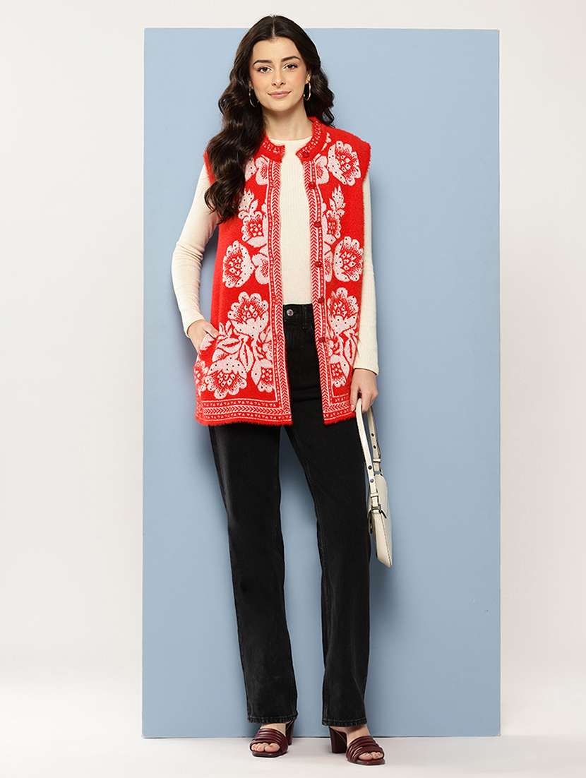 women self designed sleeveless cardigan - 22086524 -  Standard Image - 3