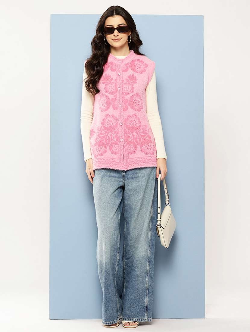 women self designed sleeveless cardigan - 22086525 -  Standard Image - 3