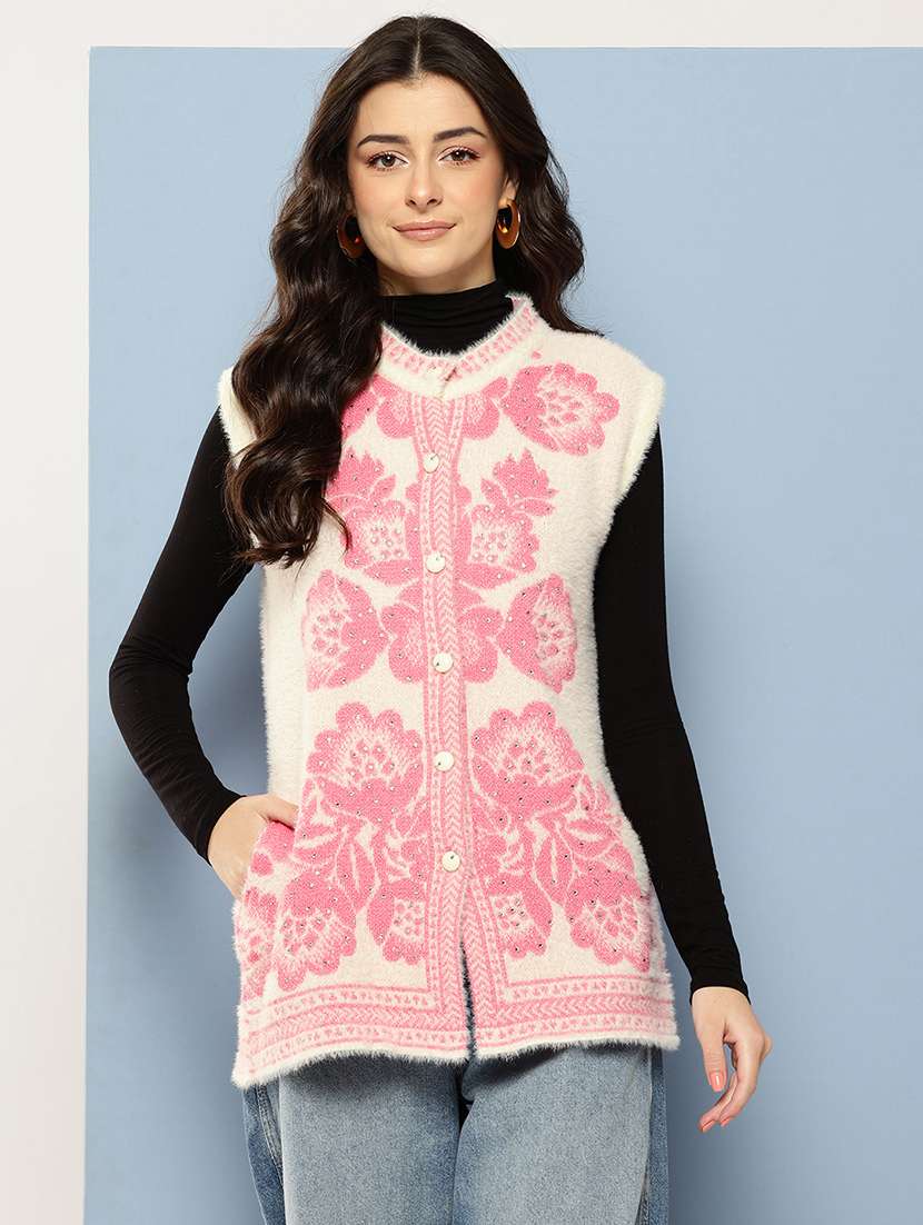 women self designed sleeveless cardigan