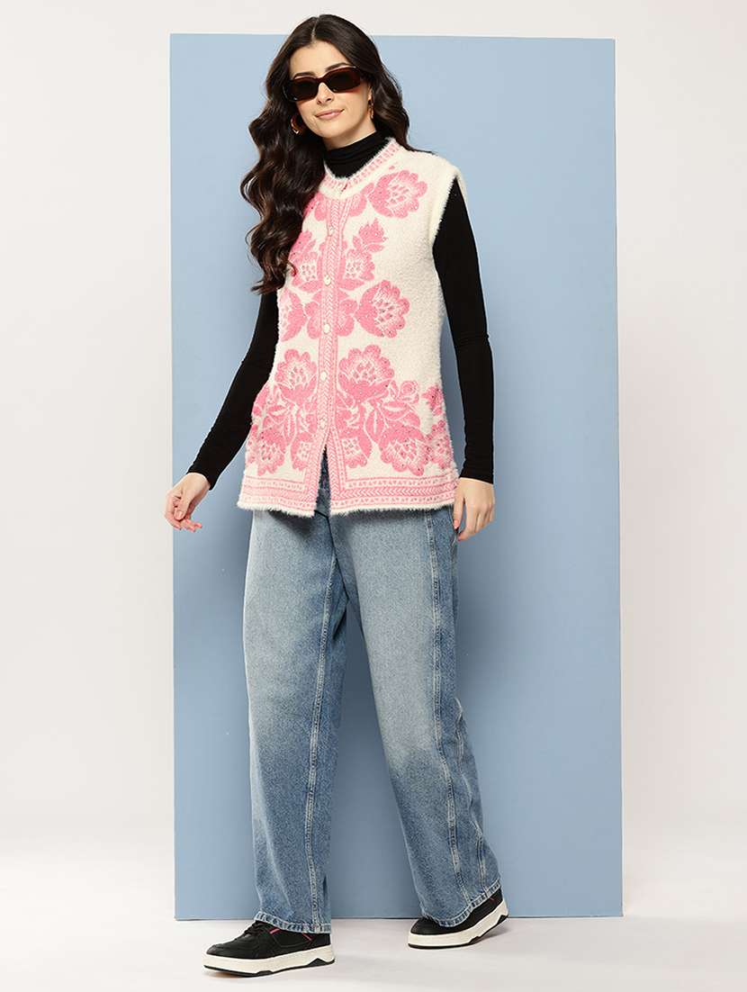 women self designed sleeveless cardigan - 22086526 -  Standard Image - 3