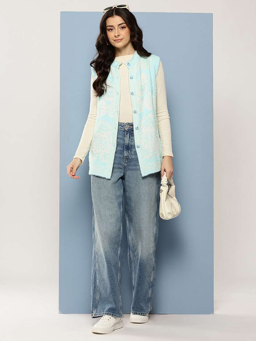 women self designed sleeveless cardigan - 22086527 -  Standard Image - 3