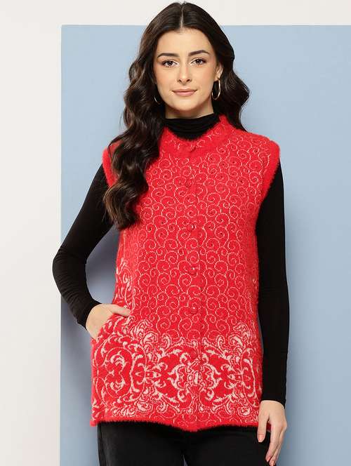 women self designed sleeveless cardigan - 22086529 -  Standard Image - 0