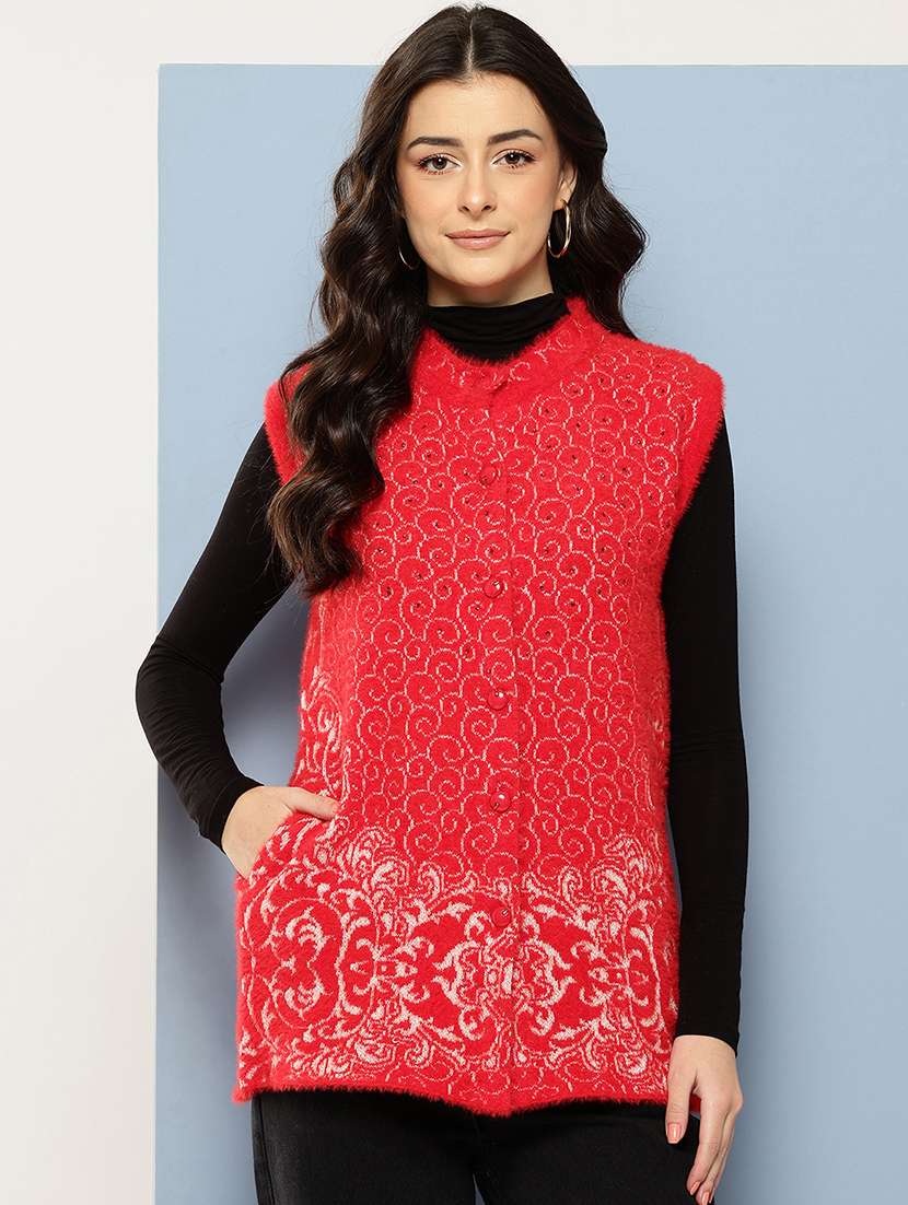 women self designed sleeveless cardigan - 22086529 -  Zoom Image - 0