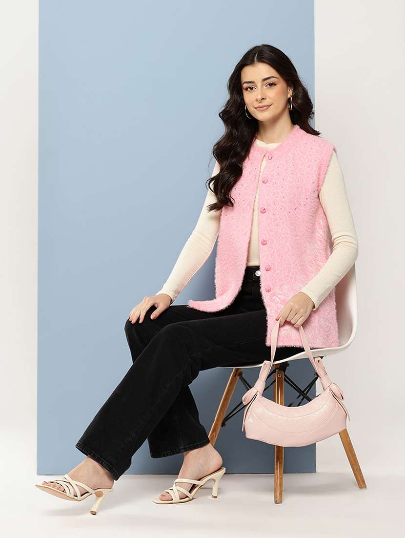 women self designed sleeveless cardigan - 22086530 -  Standard Image - 3