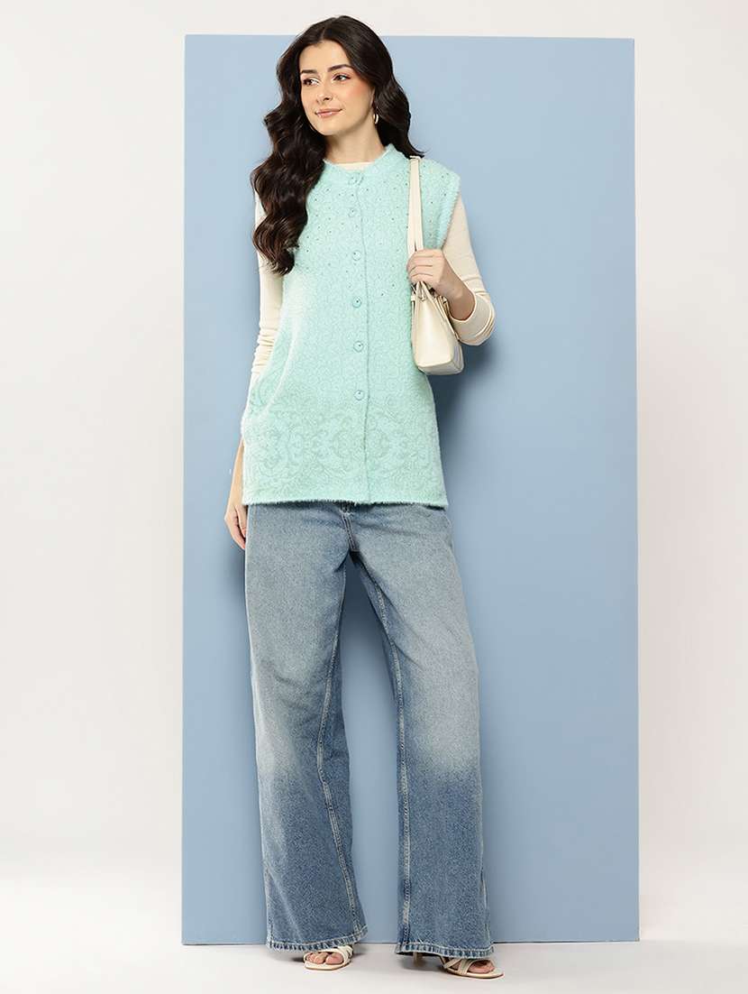 women self designed sleeveless cardigan - 22086532 -  Standard Image - 3