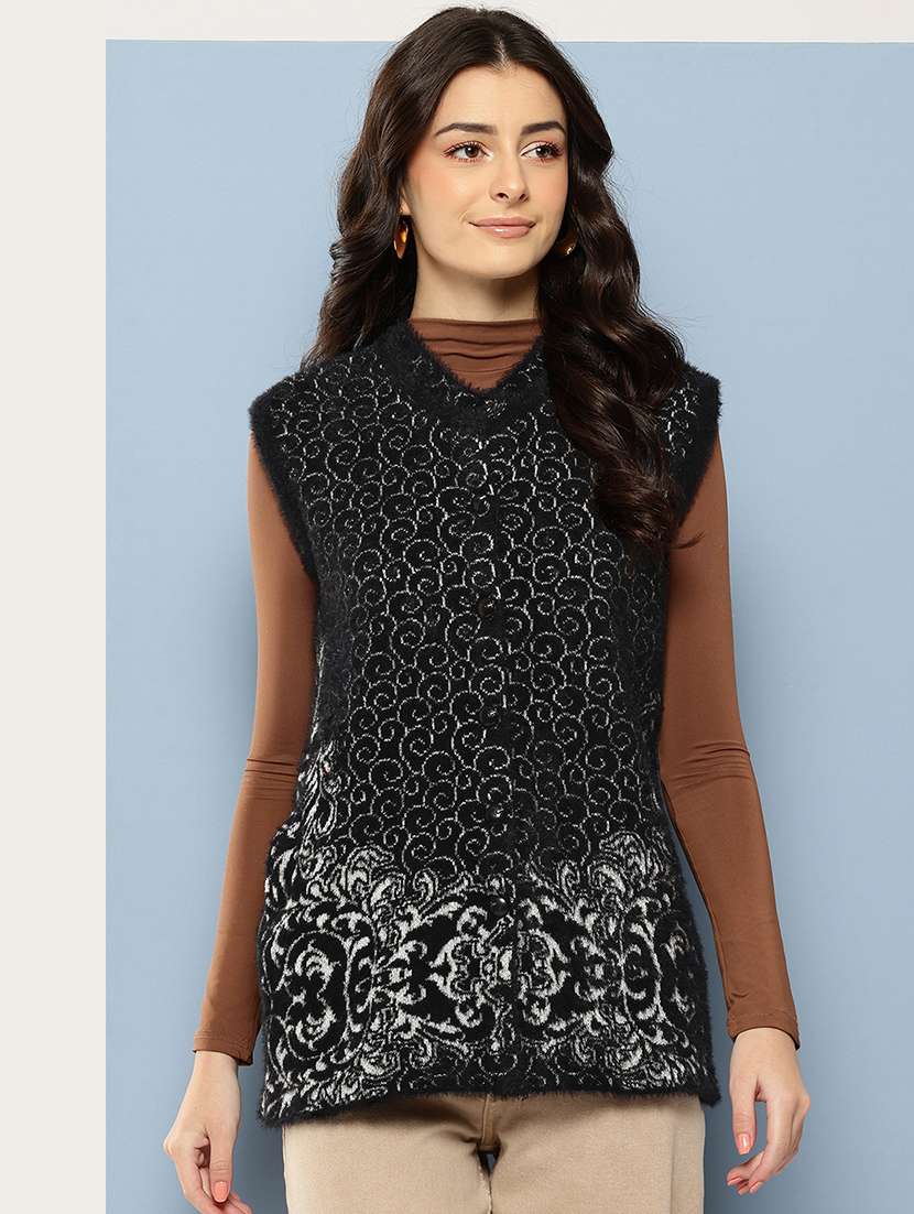 women self designed sleeveless cardigan