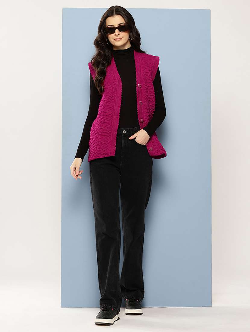 women self designed sleeveless cardigan - 22086534 -  Standard Image - 3