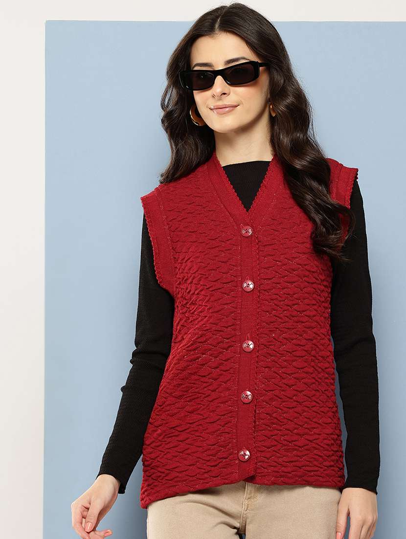 women self designed sleeveless cardigan