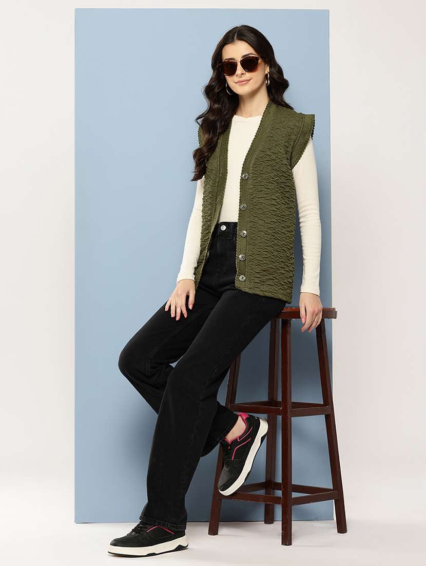 women self designed sleeveless cardigan - 22086538 -  Standard Image - 3