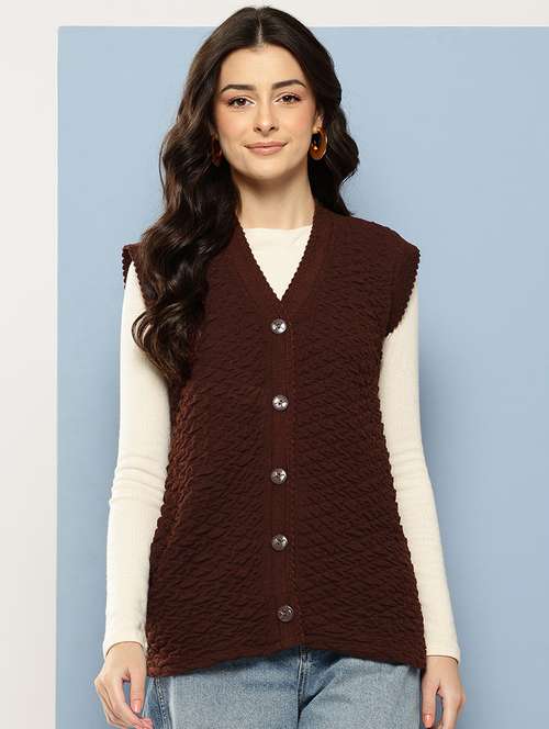women self designed sleeveless cardigan - 22086540 -  Standard Image - 0