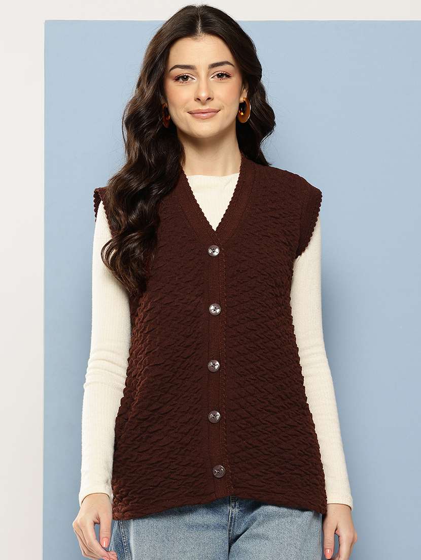 women self designed sleeveless cardigan - 22086540 -  Zoom Image - 0