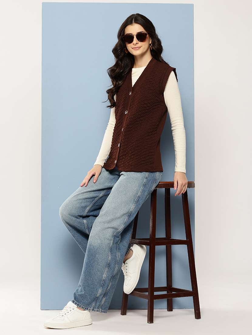 women self designed sleeveless cardigan - 22086540 -  Standard Image - 3