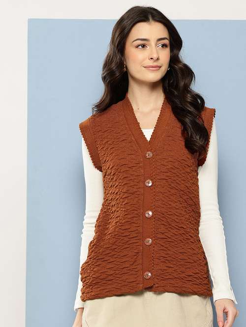 women self designed sleeveless cardigan - 22086541 -  Standard Image - 0